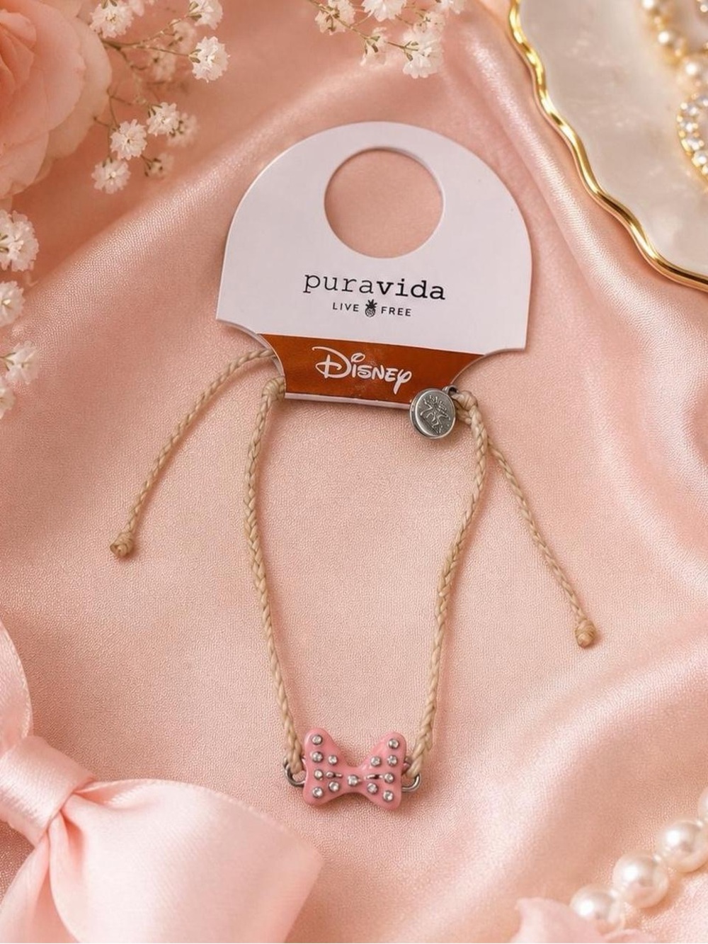 NWT Pura Vida x Disney Minnie Mouse Pink Bow Charm Bracelet